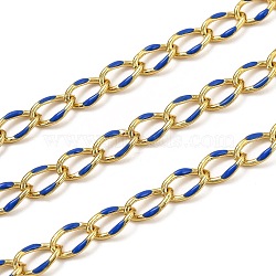 Brass Curb Chains, with Enamel, Spool, Long-Lasting Plated, Soldered, Golden, Blue, Link: 10.3x7x1.25mm(CHC-L039-46K-G)