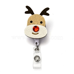 Christmas Reindeer/Stag/Deer Felt & ABS Plastic Badge Reel, Retractable Badge Holder, with Iron Alligator Clip, Platinum, Antique White, 95mm, Deer: 65x36x30mm(AJEW-I053-09)