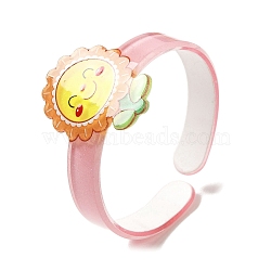 Flower Resin Cuff Bangle for Children, Gold, Wide: 9.5~29.5mm, Inner Diameter: 1-3/4 inch(4.4cm)(BJEW-Q774-01B)