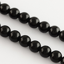 Natural Black Onyx Round Bead Strands, Dyed, 4mm, Hole: 1mm, about 110~120pcs/strand, 15.7 inch(X-G-R198-4mm)
