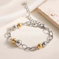 304 Stainless Steel Beads Link Bracelets, Cable Chain Bracelets for Women, Oval & Round, Golden & Stainless Steel Color, 7 inch(17.7cm)(BJEW-K291-03GP)
