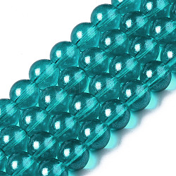 Transparent Spray Painted Glass Bead Strands, Round, Dark Cyan, 8mm, Hole: 1.3~1.6mm, about 104pcs/strand, 32.7 inch(DGLA-R050-8mm-13)