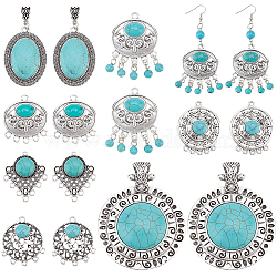 PandaHall Elite DIY Jewelry Making Finding Kit, Including Tibetan Style Alloy Chandelier Components & Big Pendants, with Synthetic Turquoise, Flat Round & Triangle & Oval, Antique Silver, 35~79x30~62x6~13mm, Hole: 2~5.5mm, 14Pcs/box(DIY-PH0007-33)