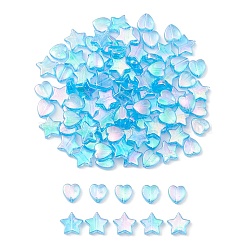 100Pcs 2 Style Eco-Friendly Transparent Acrylic Beads, Heart/Star, Dyed, AB Color, Deep Sky Blue, 8~10x8~10x3~4mm, Hole: 1.5mm, 50pcs/style(TACR-YW0001-86B)