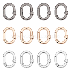 WADORN 12Pcs 3 Styles Alloy Spring Gate Rings, Oval with Heart, Mixed Color, 27.5x21x5mm(FIND-WR0008-94)
