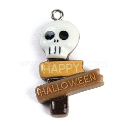 Halloween Theme Resin Pendants, with Platinum Iron Findings, Skull, 33.5x20.5x7.5mm, Hole: 2mm(RESI-M046-01D)