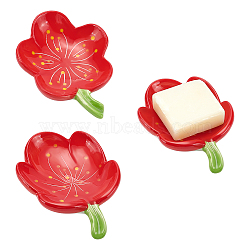 2Pcs 2 Styles Flower Shape Ceramics Soap Dish Tray, Red, 145x105~107x45~53mm, 1pc/style(AJEW-WR0002-79)