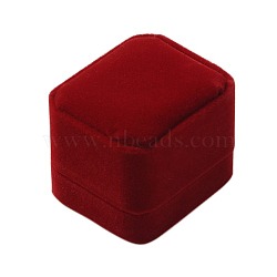 Velvet Ring Boxes, Jewelry Gift Boxes, with Plastic, Rectangle, Dark Red, 60x50x47mm(CBOX-G008-3B)