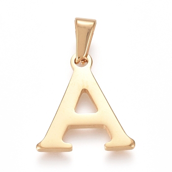 304 Stainless Steel Pendants, Golden, Initial Letter.A, 19x17x1.8mm, Hole: 3x7mm
