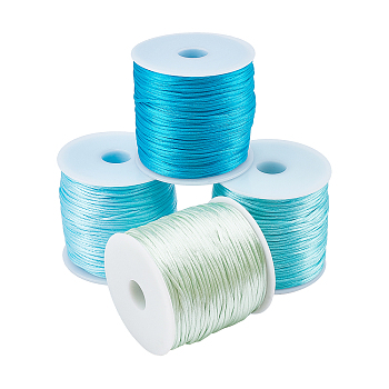 Nylon Thread, Rattail Satin Cord, Mixed Color, about 1mm, about 75m/roll, 4 colors, 1roll/color, 4rolls