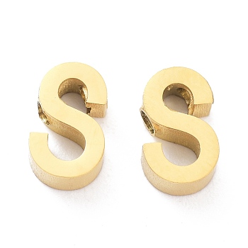 Ion Plating(IP) 304 Stainless Steel Charms, Alphabet, Golden, Letter.S, 8x5x3mm, Hole: 1.8mm