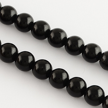 Natural Black Onyx Round Bead Strands, Dyed, 4mm, Hole: 1mm, about 110~120pcs/strand, 15.7 inch