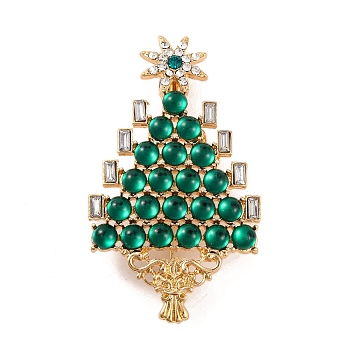 Christmas Tree Alloy Rhinestone Brooches for Backpack Clothes, Green, 70x40x5mm