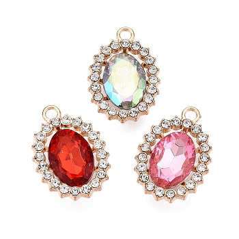 Alloy Glass Pendants, with Rhinestone, Cadmium Free & Lead Free, Oval Charms, Mixed Color, 23x16.5x6mm, Hole: 2mm