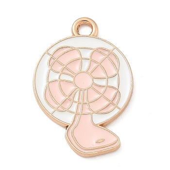 Alloy Enamel Pendants, Light Gold, Cadmium Free & Lead Free, Electric Fan Charm, Pink, 22x15x1.5mm, Hole: 1.8mm