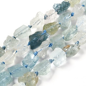 Rough Raw Natural Aquamarine Beads Strands, Nuggets, 7~11x6.5~8x5~6mm, Hole: 0.7mm, about 40~44pcs/strand, 16.93''(43cm)