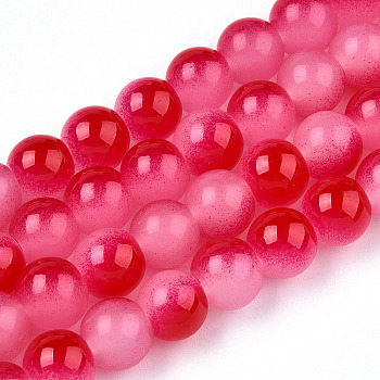Baking Painted Imitation Jade Glass Round Bead Strands, Two Tone, Crimson, 6~6.5mm, Hole: 1mm, about 138~141pcs/strand, 30.71~31.10 inch(78~79cm)
