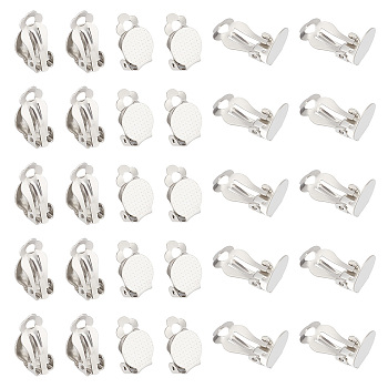 304 Stainless Steel Clip-on Earring Findings, Flat Round, Stainless Steel Color, Tray: 9.8mm, 16x10x7mm, 50pcs/box