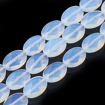Opalite Beads Strands, Faceted, Oval, 18~18.5x13~13.5x5mm, Hole: 1mm, about 22pcs/strand, 15.7 inch