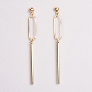 Brass Bar Dangle Stud Earrings, with 304 Stainless Steel Pins, Real 24K Gold Plated, 61~62mm, Pin: 0.7mm