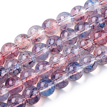 Baking Painted Glass Beads Strands, Imitation Opalite, Round, Plum, 8mm, Hole: 1.3~1.6mm, about 100pcs/strand, 31.4 inch