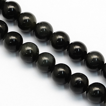 Natural Obsidian Round Beads Strands, Obsidian, 6.5mm, Hole: 1mm, about 63pcs/strand, 15.5 inch