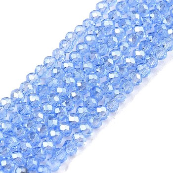 Electroplate Glass Beads Strands, Pearl Luster Plated, Faceted, Rondelle, Royal Blue, 2.3~2.7x2mm, Hole: 0.4mm, about 150~155pcs/strand, 32~33cm