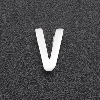 201 Stainless Steel Charms, for Simple Necklaces Making, Laser Cut, Letter, Stainless Steel Color, Letter.V, 8x5x3mm, Hole: 1.8mm