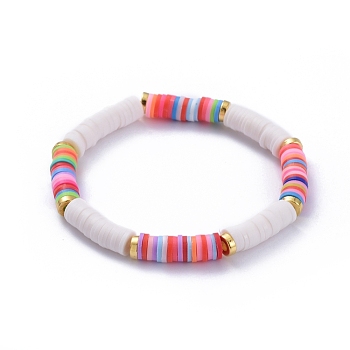 Handmade Polymer Clay Heishi Beads Stretch Bracelets, with Alloy Spacer Beads, Colorful, 2-1/8 inch(5.4cm)