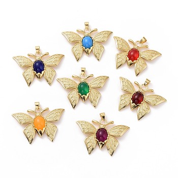Opaque Resin Pendants, Butterfly Charm, with Real 18K Gold Plated Brass Findings, Cadmium Free & Lead Free, Real 18K Gold Plated, Mixed Color, 27x39.5x6mm, Hole: 3.5x4mm