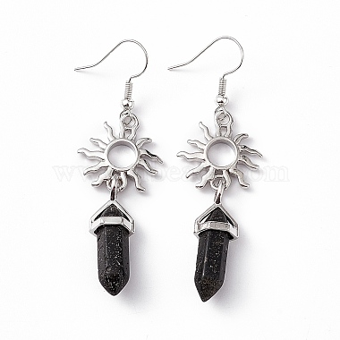 Natural Lava Rock Bullet with Sun Dangle Earrings(EJEW-I276-01P-07)-2