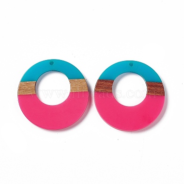 Deep Pink Ring Resin+Wood Pendants