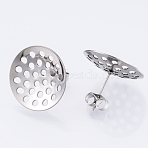 Non-Tarnish 304 Stainless Steel Stud Earring Findings, with Sieve Base, Ear Nuts/Earring Backs, Stainless Steel Color, 18mm, Hole: 1.5mm, Pin: 0.8mm(STAS-Q231-03B-A)