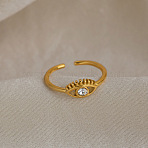 304 Stainless Steel Pave Cubic Zirconia Cuff Open Rings for Women, Evil Eye, Golden, 2mm, Inner Diameter: 17mm(RJEW-A106-02G)