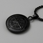 304 Stainless Steel Compass Pendant Necklace, Black, 23.62 inch(60cm)(NJEW-WH0016-43EB)