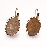 Brass Leverback Earring Findings, with Blank Pendant Trays, Oval Setting for Cabochon, Antique Bronze, 28mm, Tray: 18x13mm(X-KK-WH0009-03AB)