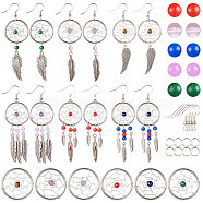 SUNNYCLUE DIY Woven Net/Web & Feather Dangle Earrings Making, with 304 Stainless Steel Pendants, Tibetan Style Alloy Pendants, Glass Beads, Brass Earring Hooks and Bead Container, Mixed Color, 7.4x7.2x1.7cm, about 142pcs/box(DIY-SC0009-62)