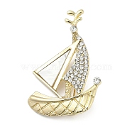 Alloy Rhinestone Brooches, with Shell Beads, Boat, Golden, 44x29mm(JEWB-I036-04A-G)