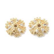 Brass with Clear Cubic Zirconia Beads, Snowflake, Real 18K Gold Plated, 8x7.5x2.5mm, Hole: 1mm(KK-B072-07G)