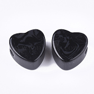 Resin Beads, Imitation Gemstone, Heart, Black, 17x17.5x10mm, Hole: 3mm(RESI-S377-11A)