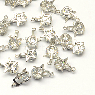 Star Alloy Charms, with Cubic Zirconia, Platinum, 14x10x6mm, Hole: 1mm(X-ZIRC-R007-056A-02)