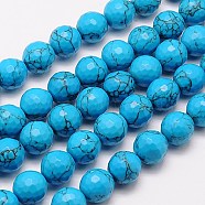 Synthetic Turquoise Beads Strands, Faceted, Dyed, Round, 8mm, Hole: 1mm, about 46pcs/strand, 15.75 inch(G-G542-8mm-29)
