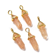 Sandy Brown Watermelon Stone Glass Pendants, Faceted, with Golden Tone Brass Findings, Lead free & Cadmium Free, Bullet, 27~30x9~10x7~8mm, Hole: 4x3mm(G-K329-24G)