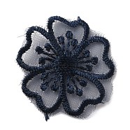 Lace Polyester Embroidery Organza Ornament Accessories, Sewing Craft Decoration, Sakura Flower, Midnight Blue, 30x30x0.9mm(PATC-WH0003-03C)