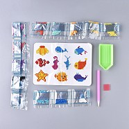 DIY Diamond Painting Stickers Kits For Kids, with Marine Organism Pattern Diamond Painting Stickers, Resin Rhinestones, Diamond Sticky Pen, Tray Plate and Glue Clay, Mixed Color, Box: 17x12x2.5cm(DIY-F051-15)