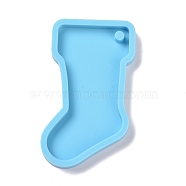 Stocking Pendant Silicone Molds, Resin Casting Molds, for UV Resin, Epoxy Resin Craft Making, Christmas Theme, Deep Sky Blue, 81x47x7mm, Hole: 5mm(DIY-K051-12)