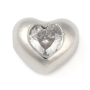 Brass Micro Pave Cubic Zirconia Beads, Heart, Clear, 7x8x5mm, Hole: 1.2mm(KK-L219-21P-01)