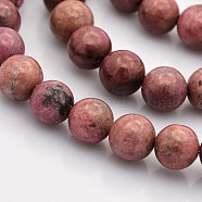 Round Natural Rhodonite Beads Strands, 8mm, Hole: 1mm, about 50pcs/strand, 15.7 inch(G-N0120-35-8mm)