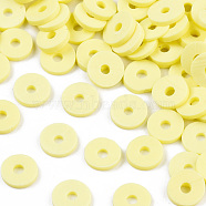 Handmade Polymer Clay Beads, Disc/Flat Round, Heishi Beads, Champagne Yellow, 6x1mm, Hole: 2mm, about 23500pcs/1000g(CLAY-R067-6.0mm-B23)