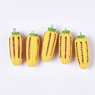 Resin Pendants, with Platinum Tone Iron Loops, Corn, Gold, 45~47x17.5mm, Hole: 2mm(X-RESI-T028-61)